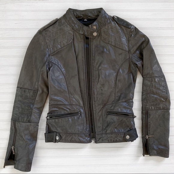 Whet Blu Quilted Panel Leather Jacket Gray XS - Picture 2 of 7
